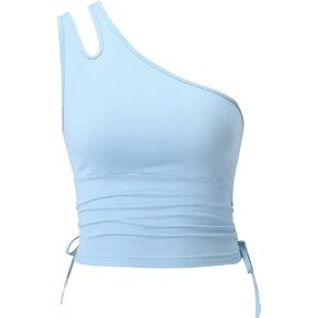 Verdusa Women's Cut Out One Shoulder Sleeveless Drawstring Side Crop Tank Top