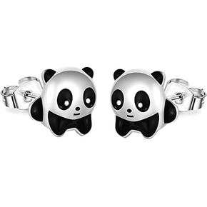 Lovely Panda Tiny Catilage Stud Earrings for Women Teen Girls Sensitive Ear Cute Sterling Silver Plated Animal Huggie Studs Hypoallergenic Fashion Jewelry Gifts 10mm