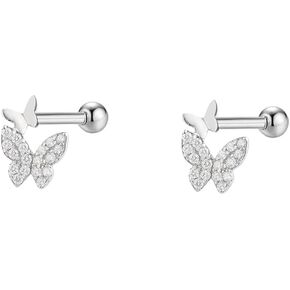 20g Double Butterfly Mini CZ Stud Earrings for Women Little Girls Dainty Minimalist Stainless Steel Tiny Cubic Zirconia Crystal Cartilage Tragus Small Cute Screw Back Hypoallergenic Studs for Daughter Bff Birthday
