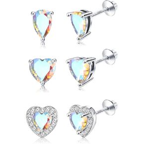 Cute Earrings MUSECLOUD 925 Sterling Silver Screw Back Earrings For Girls Women White Gold Plated Cubic Zirconia Earrings Studs Trendy Flower Butterfly Halo Heart Stud Earrings Girls Jewelry Gift