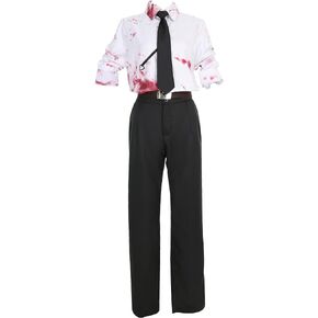 Cosplay.fm Men's Japanese Anime Cosplay Costume Chain Bloody White Shirt and Trousers Set