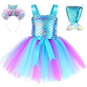 Mermaid Birthday Outfits Mermaid Dress with Headband for Girls Mermaid Costume Tutu Skirt with Bag for Little Girls