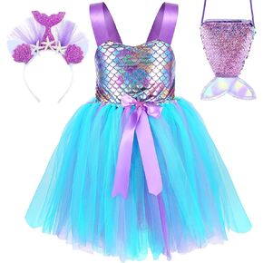 Mermaid Birthday Outfits Mermaid Dress with Headband for Girls Mermaid Costume Tutu Skirt with Bag for Little Girls