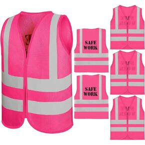 Haysandy 6 Pcs Kids Construction Vests Construction Party Costumes for Kids Birthday Party Supplies Decoration, Ages over 6(Pink)