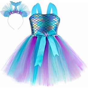 O'COCOLOUR Summer Mermaid Tutu Dress Girls Mermaid Birthday Party Dress Kids Halloween Costume Outfits