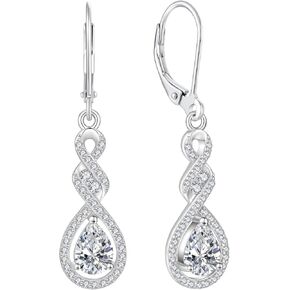 Aprila Infinity Drop Dangle Earrings 925 Sterling Silver Birthstone Leverback Earrings with 5A Cubic Zirconia Jewelry Gift for Women