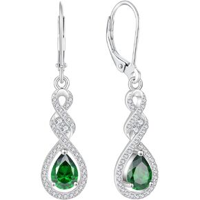 Aprila Infinity Drop Dangle Earrings 925 Sterling Silver Birthstone Leverback Earrings with 5A Cubic Zirconia Jewelry Gift for Women