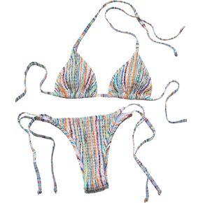 GORGLITTER Women's 2 Piece Striped Bikini Set Self Tie Triangle Top High Cut Thong Swimsuit Bathing Suit in Saudi Arabia