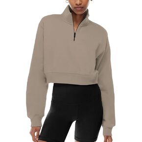 SAFRISIOR Women’s 1/4 Zip Sweatshirt Quarter Zipper Collar Drop Shoulder Long Sleeve Half Zip Cropped Pullover Top in Kuwait