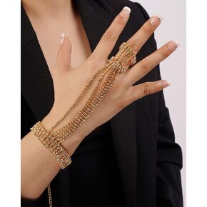 Chargances Rhinestone Hand Chain Finger Ring Bracelet Crystal Slave Chain Link Harness Bracelet for Women and Girls Gift Party Wedding Prom Festival