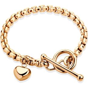 555Jewelry Stainless Steel Toggle Box Link Chain Heart Charm Bracelet for Women & Girls
