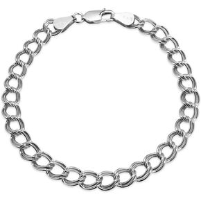 Hoops & Loops 925 Sterling Silver 6mm Italian Double Link Chain Bracelet for Charms, 6 3/4-7'' Women Men Teen Girls, Silver Yellow Gold