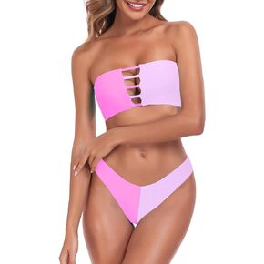 RELLECIGA Women's Two Piece Bandeau Bathing Suits Cutout Front Bikini Sets for Women