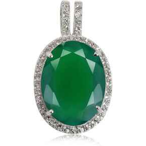 Silvershake Huge Oval 16x12mm Genuine Gemstone White Gold Plated 925 Sterling Silver Modern Classic Pendant