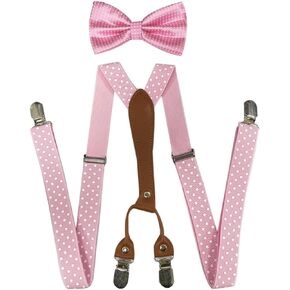 Men Suspenders and Bowtie Set, 4 Clips Elastic X Band Suspenders + Bowtie For Wedding, Formal Event