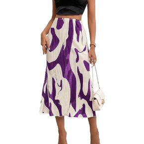 Verdusa Women's High Waist Graphic Print A Line Pleated Long Skirt