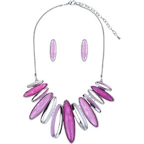 Fenni Jewelry Hollow Out Oval Ring Bib Statement Necklaces and Earrings Jewelry Sets for Women Bridal Dinner Party Wedding Jewelry