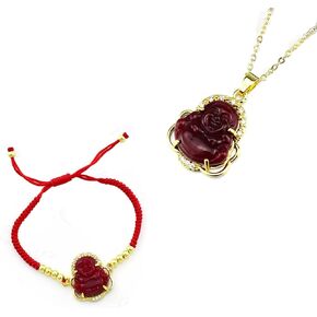 Pingyongchang 5PSC Laughing Buddha Pendant Necklace Buddha Pendant bracelet Necklace Set Sparkling cubic zirconia Buddha pendant necklace