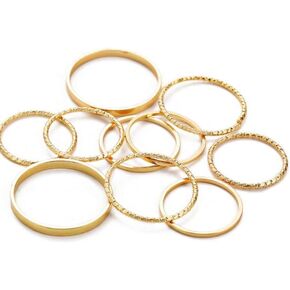 14k Gold Rings Set for Women, 10pcs Minimalist Gold Rings Wedding Band Set Engagement Band Stackable