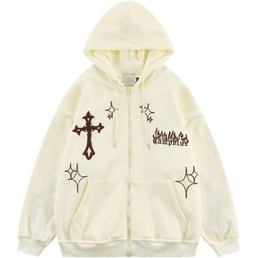 Gothic Embroidery Hoodies Women Retro Harajuku Hip Hop Jacket Zip Up Hoodie Loose Sweatshirt Clothes Y2K Tops in Kuwait