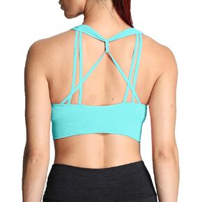 Aoxjox Women's Workout Ribbed Seamless Sports Bras Fitness Running Yoga Crop Tank Top