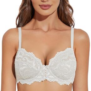 Deyllo Women’s Sheer Lace Bra Underwire Unlined Bra Full Coverage Non Padded