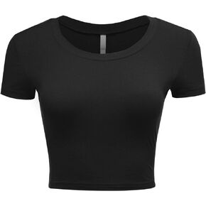 Women's Casual Slim Fit Short Sleeve Crew Neck Basic Crop Top T Shirts