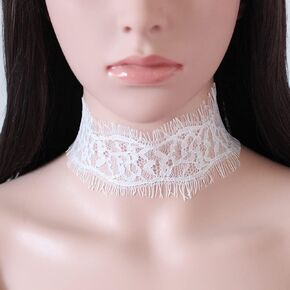 Kenfery Sexy Lace Choker Bridal White Lace Thick Choker Necklace Gothic Black Collar Necklace for Women Teens Girls Wedding Prom Ball Accessories (White)