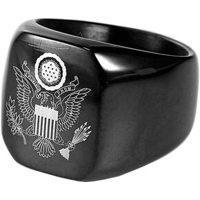 JAJAFOOK Vintage US Military Army Ring Eagle Medal Ring for Men's, Stainless Steel Army Signet Rings