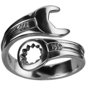 HUKQBUNX 925 Sterling Silver Original Design Wrench Ring Personalized Men's Silver Ring Men's Fashion Domineering Party Unique Design Open Ring
