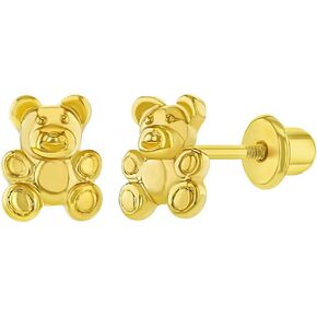 Gold Plated Small Teddy Bear Safety Screw Back Earrings for Toddlers & Little Girls - Stylish Animal Jewelry Gift for Young Girls and Kids - Small and Lightweight Jewelry for Girls