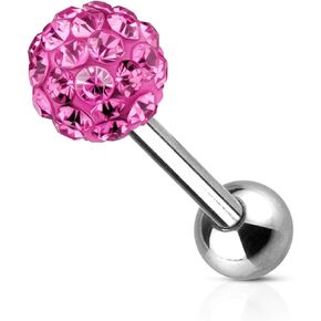 Forbidden Body Jewelry 14g 16mm Surgical Steel Tongue Piercing Barbell with 6mm Ferido Crystal Top