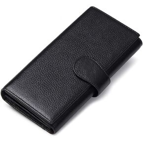 JEEBURYEE Womens RFID Blocking Genuine Leather Clutch Wallet Card Holder Ladies Long Purse Large Capacity Organizer Wallet Black