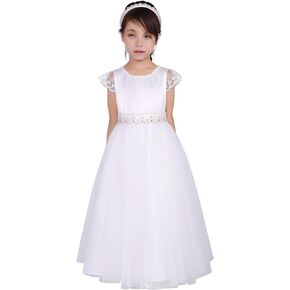 Maoluo Vintage Girl 1st Communion Tulle White Clothes Teens Kid Wedding Pageant Prom Dresses Size 6 7 8 9 10 11 12 13 14