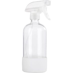 HOMBYS 16 Oz Clear Glass Spray Bottles with Silicone Sleeve,Empty Boston Bottle Spray Bottle with Adjustable Nozzle,Refillable Container for Cleaning, Essential Oils, Hair, Plants-1 Pcs (White)
