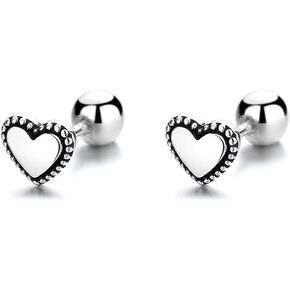 18G Tiny Heart Cartilage Stud Earrings 925 Sterling Silver Vintage Eternity Love Hearts Tragus Helix Earring Studs Daith Conch Ear Piercing Screw Back Ball Barbell Cute Jewelry Gifts for Women Girls