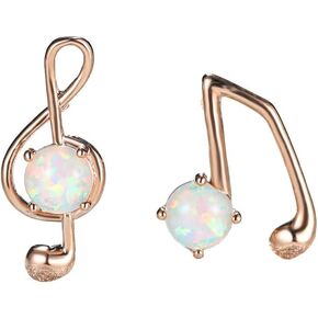 Opal Music Note Asymmetrical Stud Earrings for Women Girls White Gold Plated Round Created Opal Ear Piercing Dangle Drop Earring Fashion Jewelry Gifts Sensitive Ears
