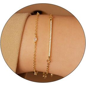 CAROVO Gold Chain Bracelets for Women, 14K Gold Plated Bracelet Set Minimalist Rope Paperclip Cuff Bracelet Delicate Herringbone Chain Bracelet Cute Jewelry Gifts for Women Girls