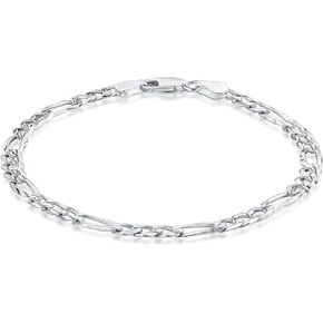 PORI JEWELERS 925 Sterling Silver Italian 4MM or 5MM Italian 5mm Solid Figaro Link 3-1 Chain Bracelet for Women & Men, Made in Italy