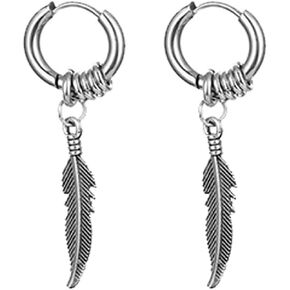 316 Punk Stainless Steel Huggie Hoop Dangle Earrings 14mm Hip Hop Drop Earring Vintage Six-pointed Star Feather Triangles Jewelry for Women Girls Men Teens Boy