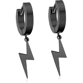 Unisex Punk Hip Hop Stainless Steel Silver Black Gold Tone Thunder Lightning Bolt Dangle Huggie Hoop Earrings Gift for Women Men Boy Teens in Kuwait
