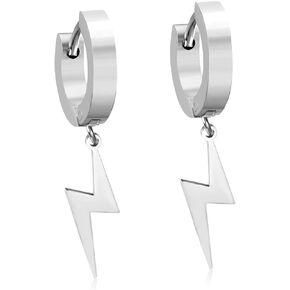 Unisex Punk Hip Hop Stainless Steel Silver Black Gold Tone Thunder Lightning Bolt Dangle Huggie Hoop Earrings Gift for Women Men Boy Teens