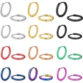 Vegolita 12Pairs 18G 20G 316L Stainless Steel Small Hoop Earrings for Men Women Hinged Huggie Hoop Earrings Cartilage Helix Tragus Lobes Sleeper Earrings Ear Piercing Jewelry 6MM 8MM 10MM