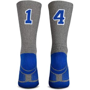 ChalkTalkSPORTS Custom Team Number Mid-Calf Crew Socks | Athletic Socks Gray & Blue
