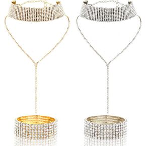 مجموعة مجوهرات كريستال نسائية من TBoxBo مكونة من 4 قطع من مجوهرات كريستال حجر الراين للنساء مجموعة مجوهرات من حجر الراين اللامع وقلادة متدلية من حجر الراين اللامع in Kuwait