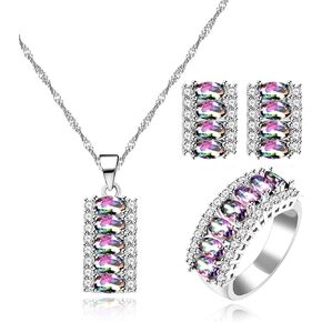 Uloveido Platinum Plated Oval Cut Cubic Zirconia 7 Stones Necklace Earrings and Ring Half Moon Party Jewelry Set T502