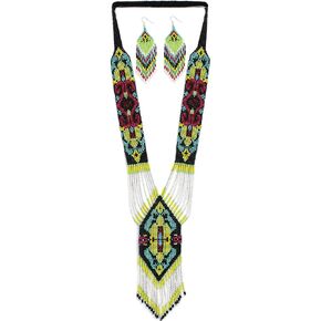 Lavivia Handmade Long Beaded Necklace & Earrings Set. Inspired by Native American Necklace. Seed Beads Necklace with Earrings, One of a Kind beaded Necklace for Women, Perfect for Occasions, Gifts