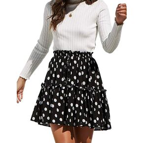 Nantersan Women's High Waist Flared Ruffle Skirt Cute Floral Swing Beach Mini Short Skirts Polka Dot Pleated Skirt