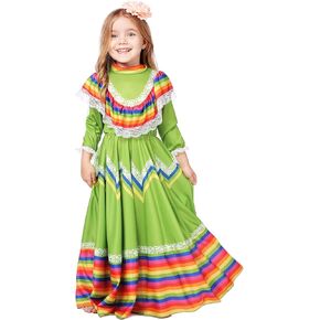 Girls Mexican Style Costume Traditional Jalisco Dresses Carnival Festival Folklorico Dance Celebrations Dress