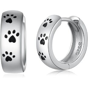Paw Hoop Earrings for Women 925 Sterling Silver Cat Dog Animal Paw Huggie Hoop Earrings Cat Dog Jewelry Gifts for Women Girls Animal Lovers
